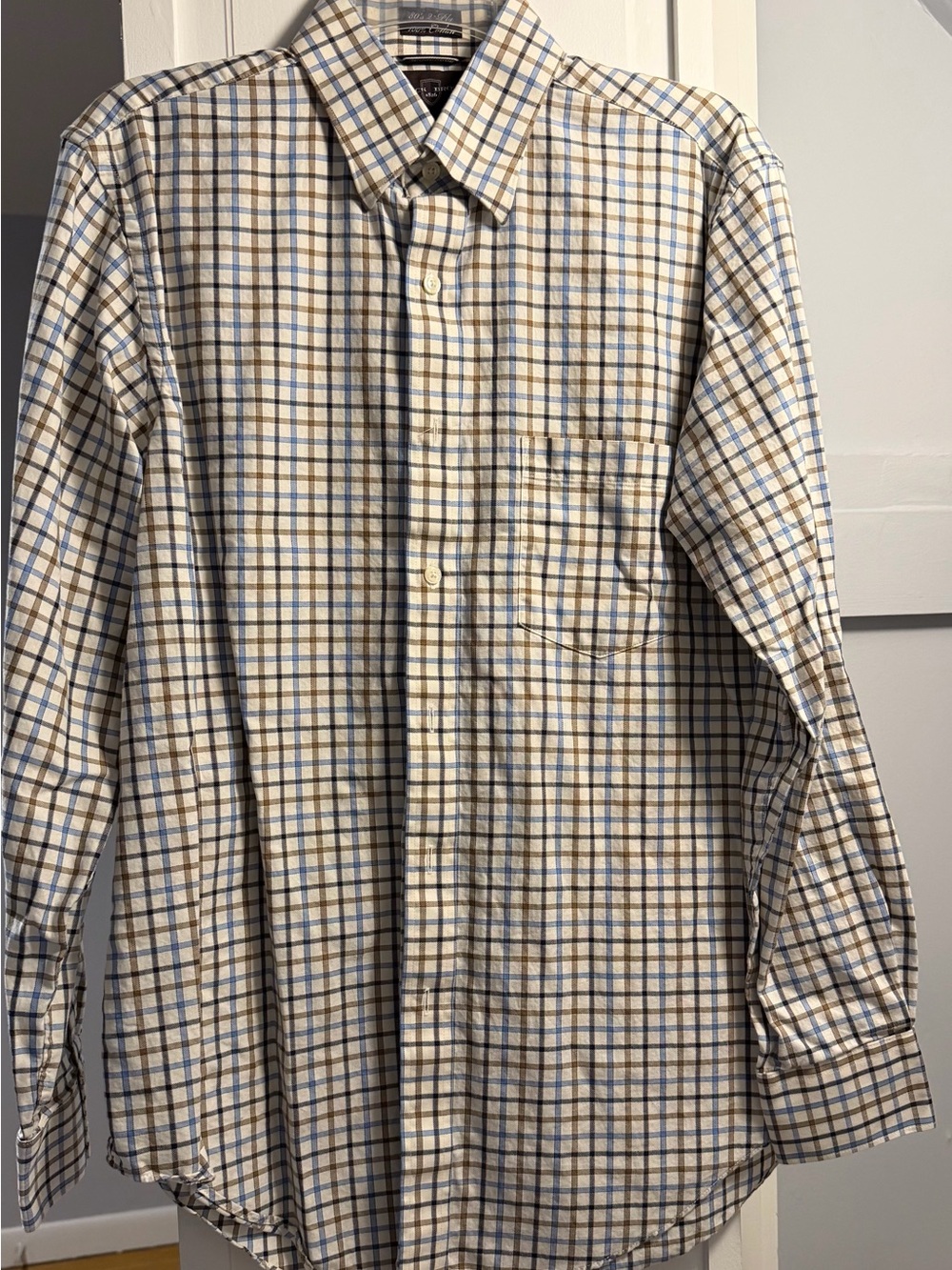 Black Brown 1826 Cream, Blue & Brown Plaid Button-Down Shirt